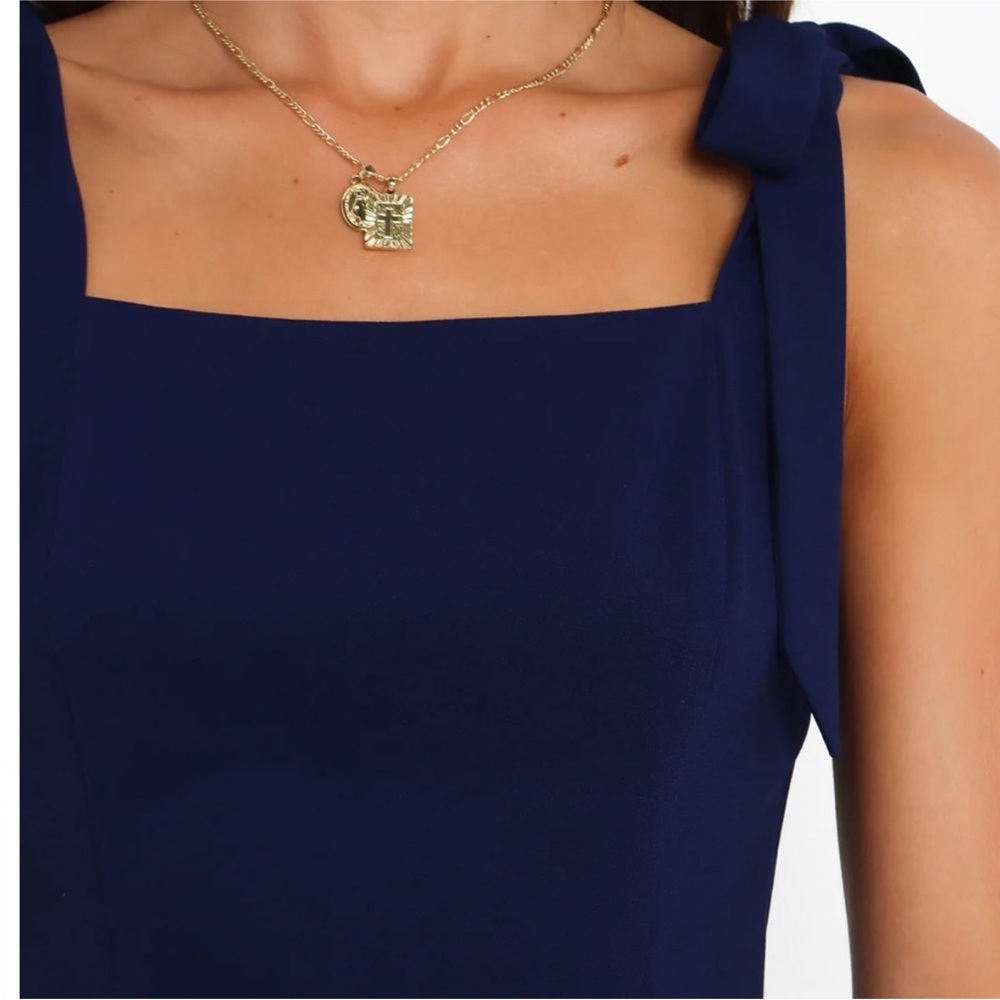 NWT Petal & Pup Navy Midi Dress with Slit And Ties - Picture 4 of 6